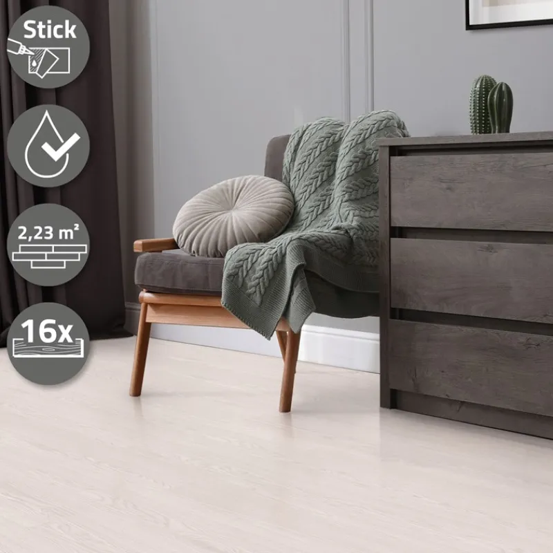 Deluxe PVC Klebevinylboden für 2,23 m² Weiß Eiche 2 mm dick ML-Design-ECD Germany Outlet