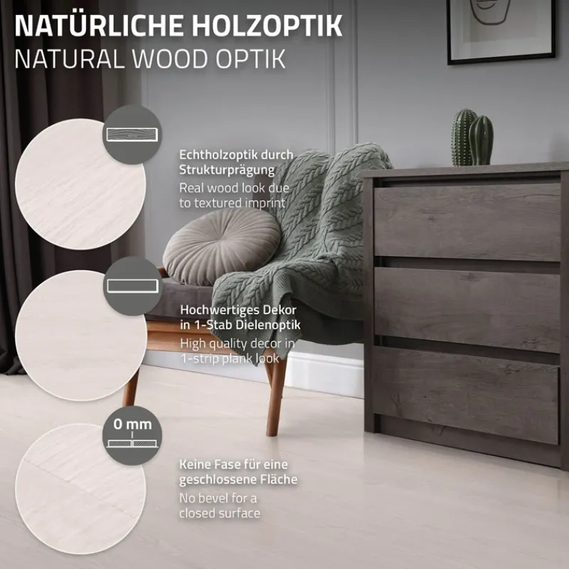 Deluxe PVC Klebevinylboden für 2,23 m² Weiß Eiche 2 mm dick ML-Design-ECD Germany Outlet