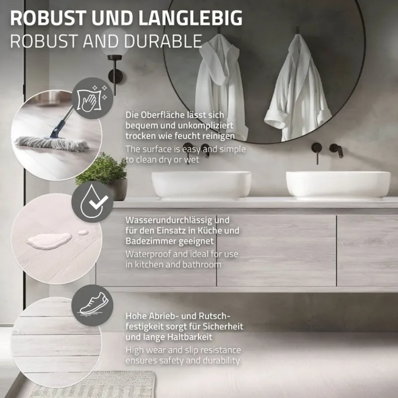 Deluxe PVC Klebevinylboden für 2,23 m² Weiß Eiche 2 mm dick ML-Design-ECD Germany Outlet