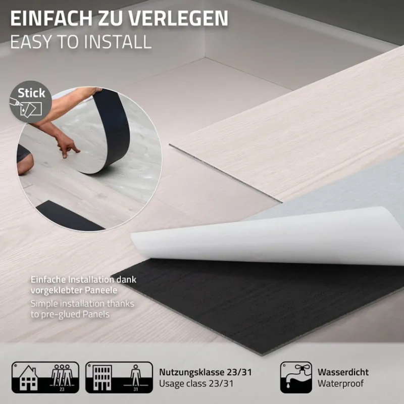 Deluxe PVC Klebevinylboden für 2,23 m² Weiß Eiche 2 mm dick ML-Design-ECD Germany Outlet