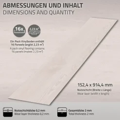 Deluxe PVC Klebevinylboden für 2,23 m² Weiß Eiche 2 mm dick ML-Design-ECD Germany Outlet