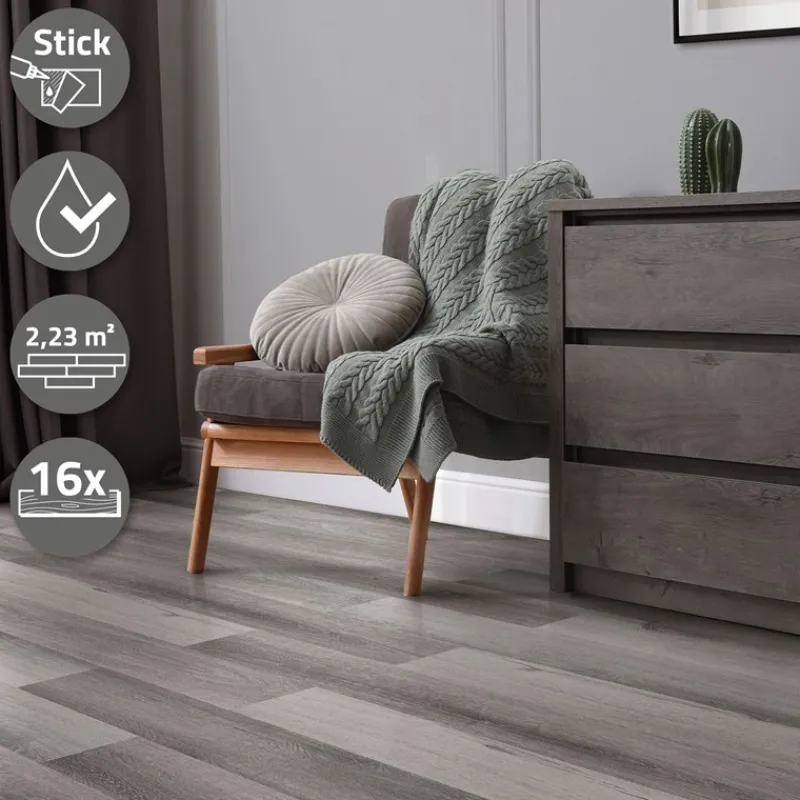 Deluxe PVC Klebevinylboden für 2,23 m² Kiefer Grau 2 mm dick ML-Design-ECD Germany Best