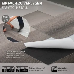 Deluxe PVC Klebevinylboden für 2,23 m² Kiefer Grau 2 mm dick ML-Design-ECD Germany Best