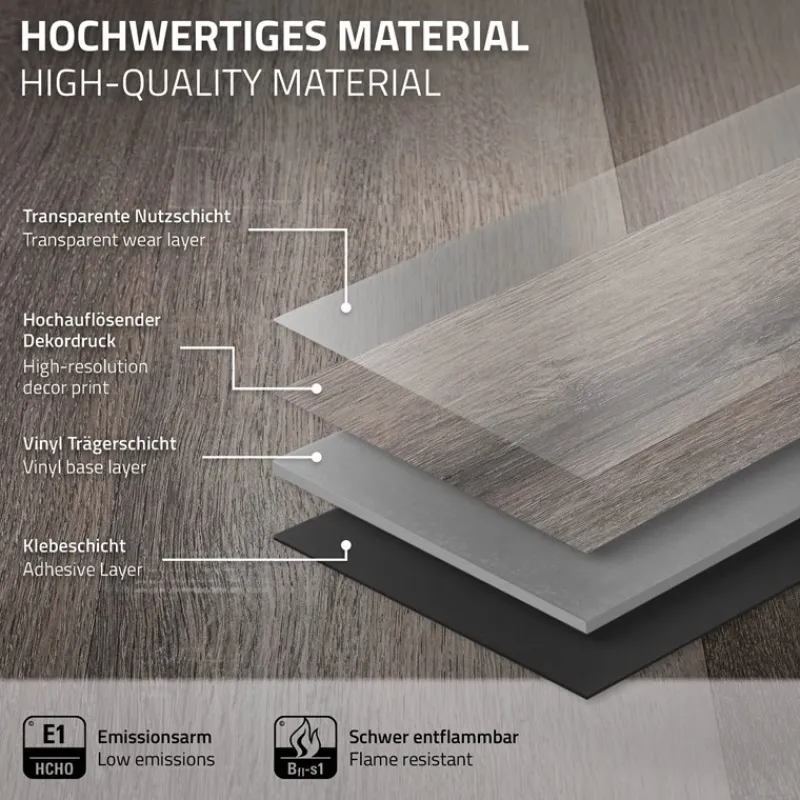 Deluxe PVC Klebevinylboden für 2,23 m² Kiefer Grau 2 mm dick ML-Design-ECD Germany Best