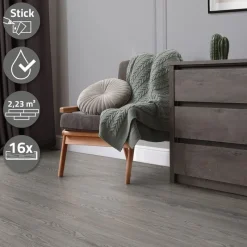 Deluxe PVC Klebevinylboden für 2,3 m² Eiche Grau 2 mm dick ML-Design-ECD Germany Clearance