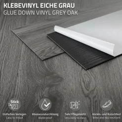 Deluxe PVC Klebevinylboden für 2,3 m² Eiche Grau 2 mm dick ML-Design-ECD Germany Clearance