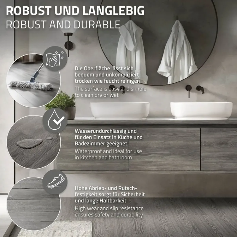 Deluxe PVC Klebevinylboden für 2,3 m² Eiche Grau 2 mm dick ML-Design-ECD Germany Clearance