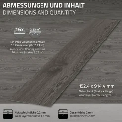 Deluxe PVC Klebevinylboden für 2,3 m² Eiche Grau 2 mm dick ML-Design-ECD Germany Clearance