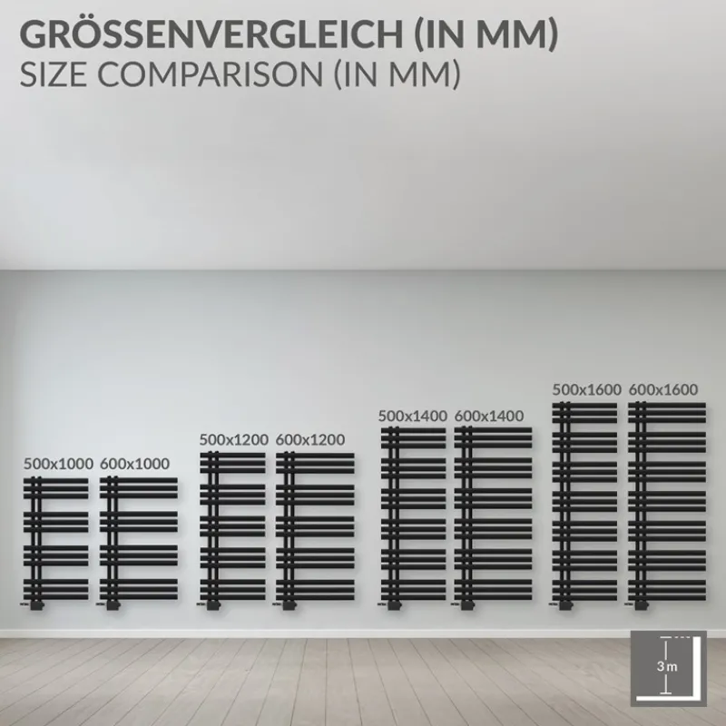 Design Badheizkörper Iron EM 500x1200 mm Schwarz matt Luxe Bath-ECD Germany Online