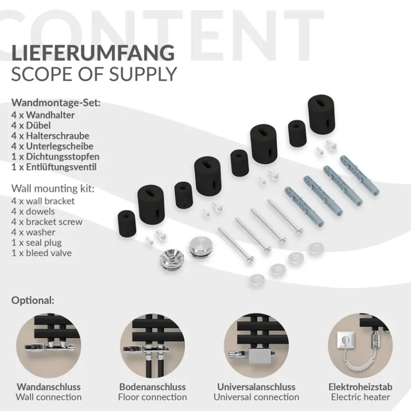 Design Badheizkörper Iron EM 500x1200 mm Schwarz matt Luxe Bath-ECD Germany Online