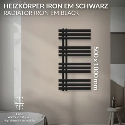 Design Badheizkörper Iron EM 500x1000 mm Schwarz matt Luxe Bath-ECD Germany New