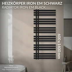 Design Badheizkörper Iron EM 600x1400 mm Schwarz matt Luxe Bath-ECD Germany Online