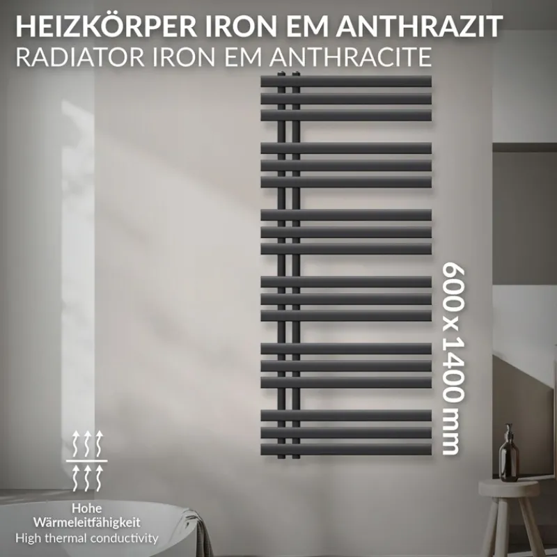Design Badheizkörper Iron EM 600x1400 mm Anthrazit-ECD Germany Outlet