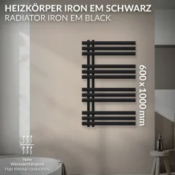 Design Badheizkörper Iron EM 600x1000 mm Schwarz matt Luxe Bath-ECD Germany Hot