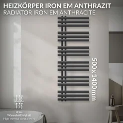 Design Badheizkörper Iron EM 500x1400 mm Anthrazit LuxeBath-ECD Germany Outlet