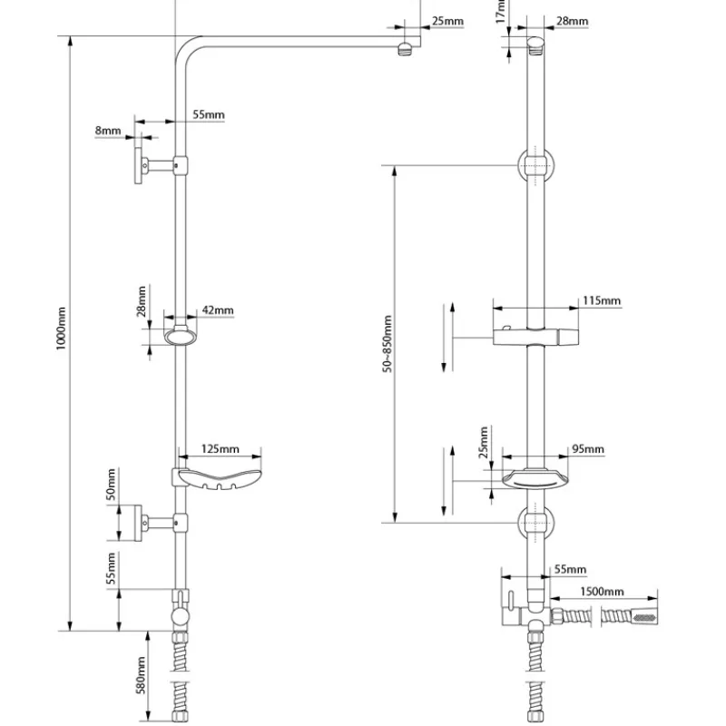 Duscharmatur 105 cm chrom für Regenduschen Oval-ECD Germany Best