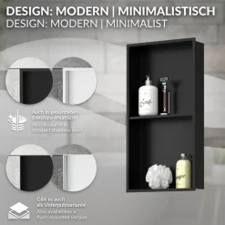 Duschnische 2 Ebenen 30x60 cm Schwarz aus Edelstahl Wandnische Duschablage LuxeBath-ECD Germany Outlet