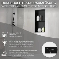Duschnische 2 Ebenen 30x60 cm Schwarz aus Edelstahl Wandnische Duschablage LuxeBath-ECD Germany Outlet