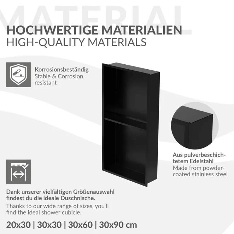Duschnische 2 Ebenen 30x60 cm Schwarz aus Edelstahl Wandnische Duschablage LuxeBath-ECD Germany Outlet