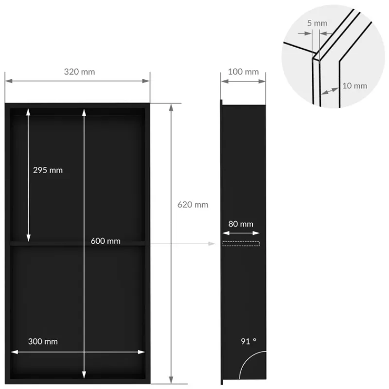 Duschnische 2 Ebenen 30x60 cm Schwarz aus Edelstahl Wandnische Duschablage LuxeBath-ECD Germany Outlet