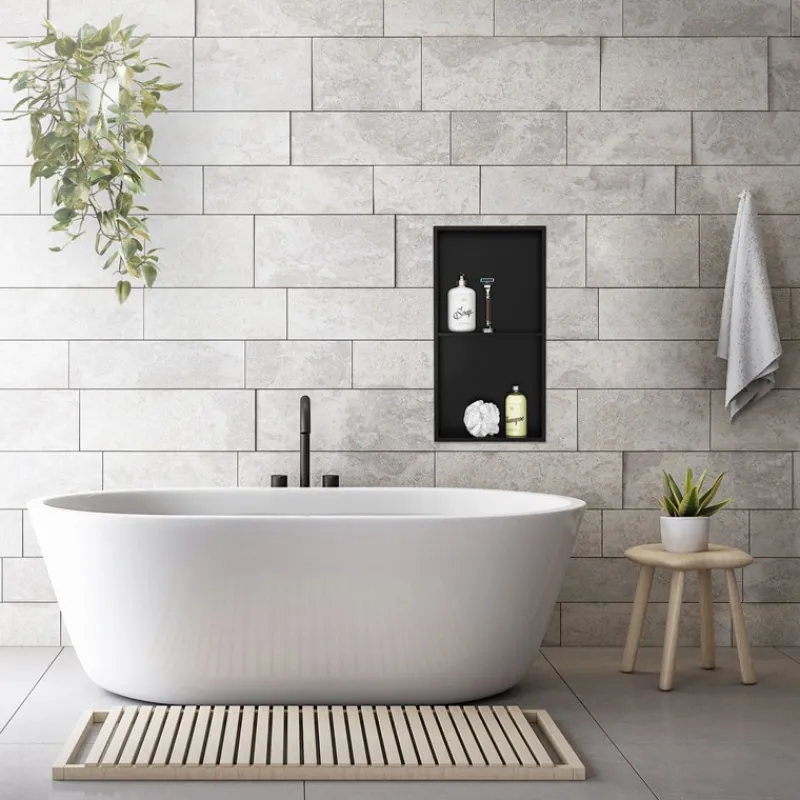 Duschnische 2 Ebenen 30x60 cm Schwarz aus Edelstahl Wandnische Duschablage LuxeBath-ECD Germany Outlet