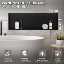 Duschnische 90x30 cm Schwarz aus Edelstahl Wandnische Duschablage LuxeBath-ECD Germany Best