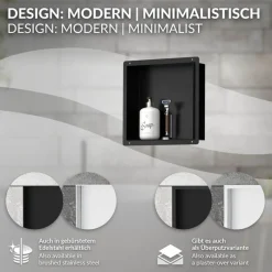 Duschnische 30x30 cm Schwarz aus Edelstahl Unterputz Rahmen Wandnische Duschablage LuxeBath-ECD Germany Outlet