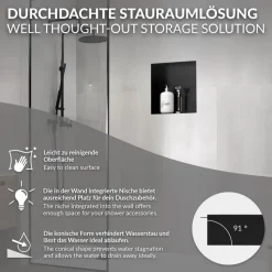 Duschnische 30x30 cm Schwarz aus Edelstahl Unterputz Rahmen Wandnische Duschablage LuxeBath-ECD Germany Outlet