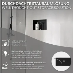 Duschnische 30x20 cm Schwarz aus Edelstahl Unterputz Rahmen Wandnische Duschablage LuxeBath-ECD Germany New