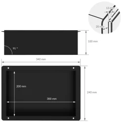 Duschnische 30x20 cm Schwarz aus Edelstahl Unterputz Rahmen Wandnische Duschablage LuxeBath-ECD Germany New