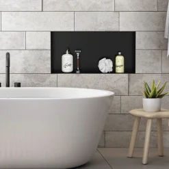 Duschnische 60x30 cm Schwarz aus Edelstahl Unterputz Rahmen Wandnische Duschablage LuxeBath-ECD Germany Hot