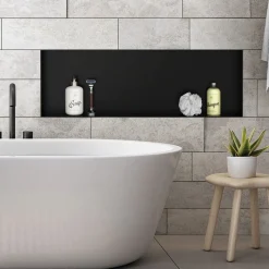 Duschnische 90x30 cm Schwarz aus Edelstahl Unterputz Rahmen Wandnische Duschablage LuxeBath-ECD Germany Sale