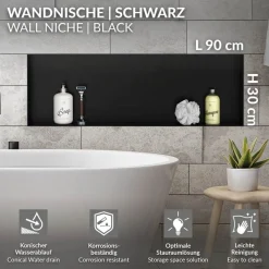 Duschnische 90x30 cm Schwarz aus Edelstahl Unterputz Rahmen Wandnische Duschablage LuxeBath-ECD Germany Sale