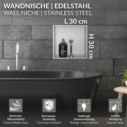 Duschnische 30x30 cm Silber aus Edelstahl Wandnische Duschablage LuxeBath-ECD Germany Discount