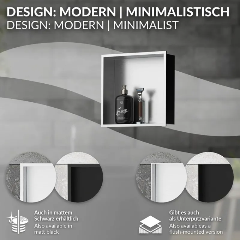 Duschnische 30x30 cm Silber aus Edelstahl Wandnische Duschablage LuxeBath-ECD Germany Discount