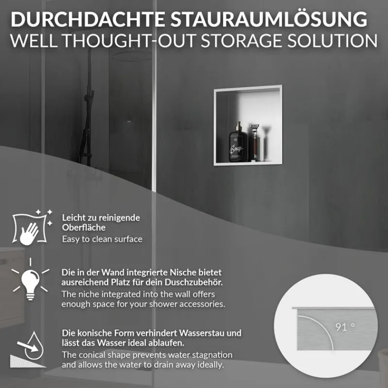 Duschnische 30x30 cm Silber aus Edelstahl Wandnische Duschablage LuxeBath-ECD Germany Discount