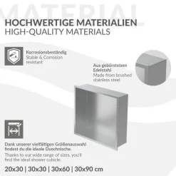 Duschnische 30x30 cm Silber aus Edelstahl Wandnische Duschablage LuxeBath-ECD Germany Discount