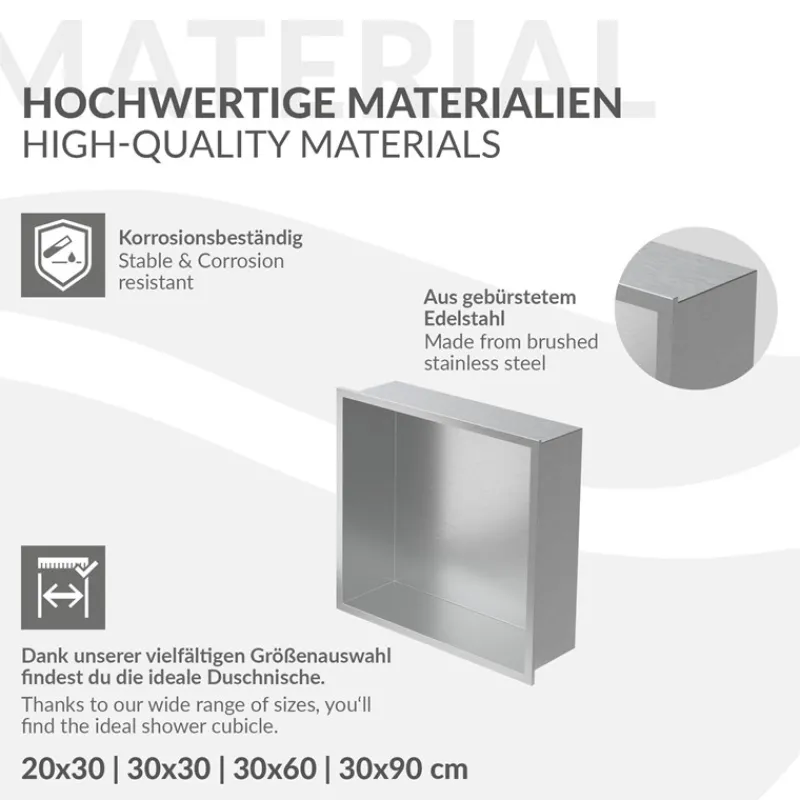 Duschnische 30x30 cm Silber aus Edelstahl Wandnische Duschablage LuxeBath-ECD Germany Discount