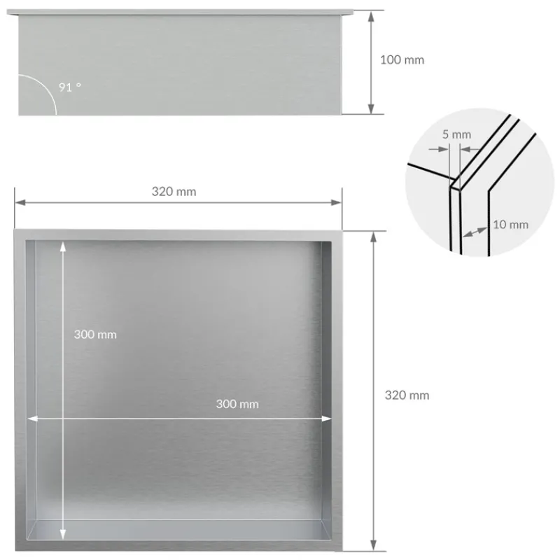 Duschnische 30x30 cm Silber aus Edelstahl Wandnische Duschablage LuxeBath-ECD Germany Discount