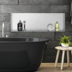 Duschnische 90x30 cm Silber aus Edelstahl Unterputz Rahmen Wandnische Duschablage LuxeBath-ECD Germany Outlet