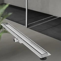 Edelstahl Duschrinne befliesbar 90 cm und Siphon Komplettset Silber flach LuxeBath-ECD Germany Online