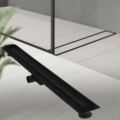 Edelstahl Duschrinne befliesbar 90 cm und Siphon Komplettset Schwarz flach LuxeBath-ECD Germany Hot