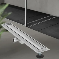 Edelstahl Duschrinne befliesbar 70 cm und Siphon Komplettset Silber flach LuxeBath-ECD Germany Clearance