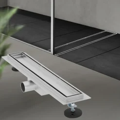 Edelstahl Duschrinne befliesbar 50 cm und Siphon Komplettset Silber flach LuxeBath-ECD Germany Hot