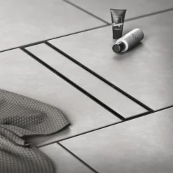 Edelstahl Duschrinne befliesbar 60 cm und Siphon Komplettset Schwarz flach LuxeBath-ECD Germany New