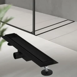 Edelstahl Duschrinne befliesbar 50 cm und Siphon Komplettset Schwarz flach LuxeBath-ECD Germany