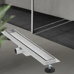 Edelstahl Duschrinne befliesbar 60 cm und Siphon Komplettset Silber flach LuxeBath-ECD Germany Outlet