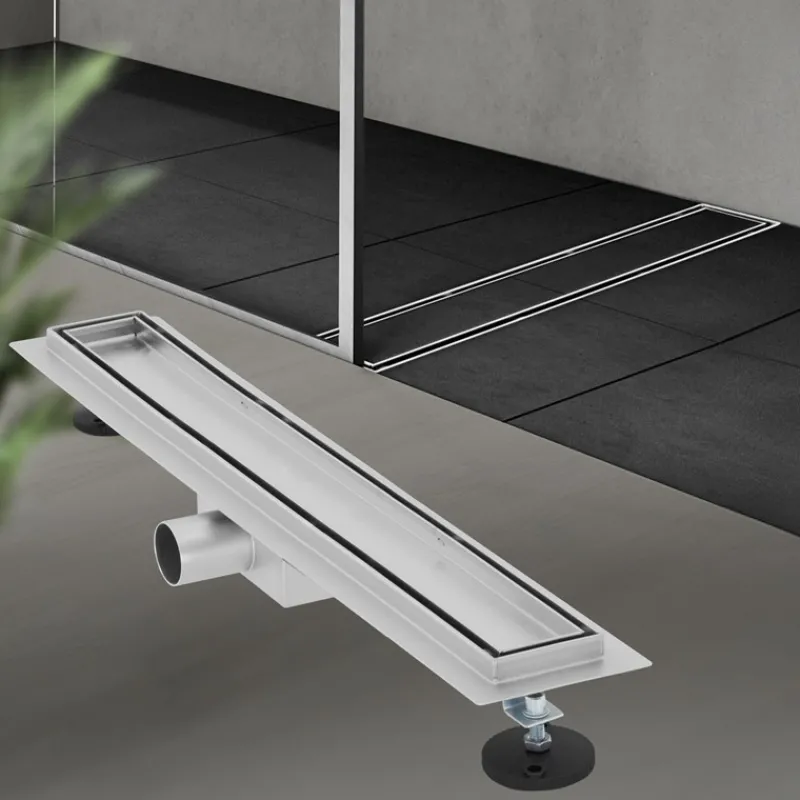 Edelstahl Duschrinne befliesbar 60 cm und Siphon Komplettset Silber flach LuxeBath-ECD Germany Outlet