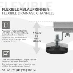 Edelstahl Duschrinne befliesbar 60 cm und Siphon Komplettset Silber flach LuxeBath-ECD Germany Outlet