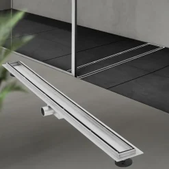 Edelstahl Duschrinne befliesbar 100 cm und Siphon Komplettset Silber flach LuxeBath-ECD Germany Outlet